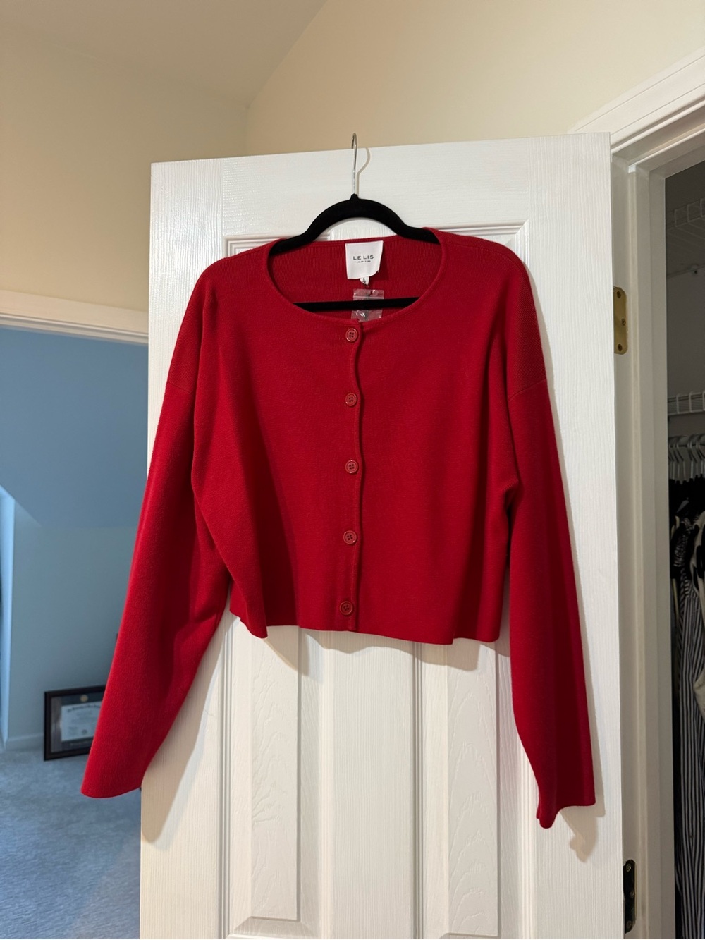 Le Lis Bright Red Button-Front Cropped Cardigan